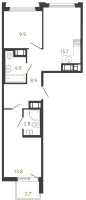 3 ккв (Евро) № 127 Корп.: 1 , Секция 1.2  в ЖК Гений