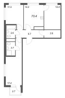3 ккв № 645 Корп.: 4 , Секция 1  в ЖК Гений