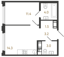 1 ккв № 218 Корп.: 2 , Секция 2.1  в ЖК Гений