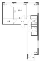 3 ккв № 684 Корп.: 4 , Секция 2  в ЖК Гений