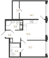2 ккв № 220 Корп.: 2 , Секция 2.1  в ЖК Гений