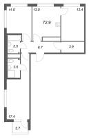 3 ккв № 675 Корп.: 4 , Секция 1  в ЖК Гений