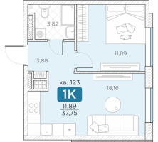 2 ккв (Евро) № 123 Корп.: 14А , Секция 3  в ЖК Гильдия
