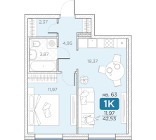 2 ккв (Евро) № 63 Корп.: 14А , Секция 2  в ЖК Гильдия