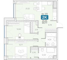 3 ккв (Евро) № 125 Корп.: 14А , Секция 3  в ЖК Гильдия