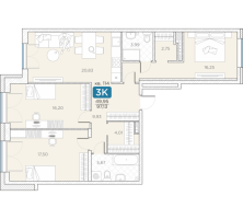 4 ккв (Евро) № 114 Корп.: 14А , Секция 3  в ЖК Гильдия