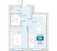 2 ккв (Евро) № 68 Корп.: 14А , Секция 2  в ЖК Гильдия