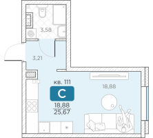 Студия № 111 Корп.: 14А , Секция 3  в ЖК Гильдия