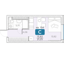 Студия № 154 Корп.: 14А , Секция 4  в ЖК Гильдия
