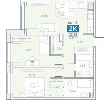 3 ккв (Евро) № 113 Корп.: 14А , Секция 3  в ЖК Гильдия