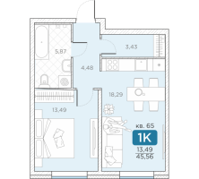 2 ккв (Евро) № 65 Корп.: 14А , Секция 2  в ЖК Гильдия