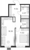 2 ккв (Евро) № 254 Корп.: 1 , Секция 5  в ЖК GloraX Балтийская