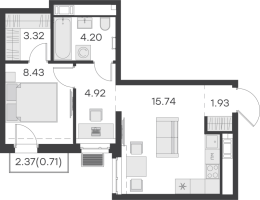 2 ккв (Евро) № 476 Корп.: 1 , Секция 9  в ЖК GloraX Балтийская