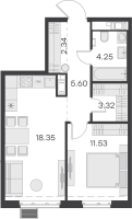 2 ккв (Евро) № 261 Корп.: 1 , Секция 5  в ЖК GloraX Балтийская