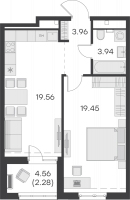 2 ккв (Евро) № 151 Корп.: 1 , Секция 3  в ЖК GloraX Балтийская