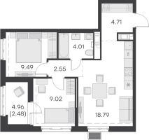 3 ккв (Евро) № 290 Корп.: 1 , Секция 5  в ЖК GloraX Балтийская