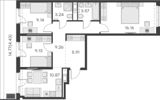 3 ккв № 507 Корп.: 1 , Секция 10  в ЖК GloraX Балтийская