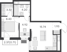 2 ккв (Евро) № 466 Корп.: 1 , Секция 9  в ЖК GloraX Балтийская