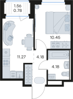 1 ккв № 7 Корп.: 3 , Секция 1  в ЖК GloraX Новоселье