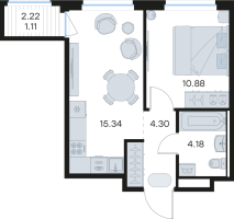 2 ккв (Евро) № 163 Корп.: 3 , Секция 3  в ЖК GloraX Новоселье