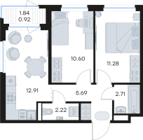 2 ккв № 241 Корп.: 3 , Секция 4  в ЖК GloraX Новоселье