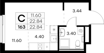 Студия № 163 Корп.: 4 , Секция 1  в ЖК GloraX Новоселье