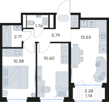 2 ккв № 166 Корп.: 3 , Секция 3  в ЖК GloraX Новоселье