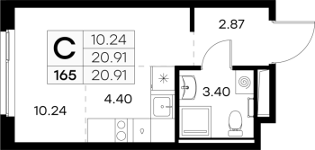 Студия № 165 Корп.: 4 , Секция 1  в ЖК GloraX Новоселье