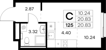 Студия № 125 Корп.: 5 , Секция 1  в ЖК GloraX Новоселье