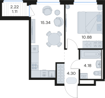 2 ккв (Евро) № 253 Корп.: 3 , Секция 4  в ЖК GloraX Новоселье