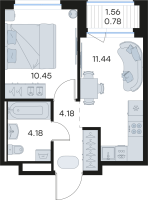1 ккв № 6 Корп.: 3 , Секция 1  в ЖК GloraX Новоселье