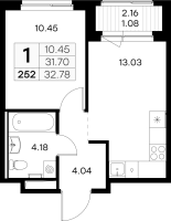 1 ккв № 252 Корп.: 3 , Секция 4  в ЖК GloraX Новоселье