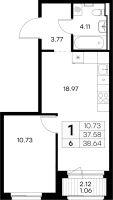 2 ккв (Евро) № 6 Корп.: 4 , Секция 1  в ЖК GloraX Новоселье