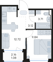 1 ккв № 167 Корп.: 3 , Секция 3  в ЖК GloraX Новоселье