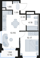 2 ккв (Евро) № 240 Корп.: 3 , Секция 4  в ЖК GloraX Новоселье