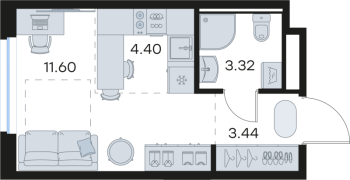 Студия № 9 Корп.: 5 , Секция 1  в ЖК GloraX Новоселье