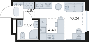 Студия № 95 Корп.: 6 , Секция 1  в ЖК GloraX Новоселье