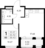 2 ккв (Евро) № 83 Корп.: 3 , Секция 1  в ЖК GloraX Новоселье