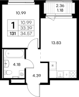 1 ккв № 131 Корп.: 1 , Секция 1  в ЖК GloraX Новоселье