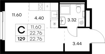 Студия № 129 Корп.: 5 , Секция 1  в ЖК GloraX Новоселье