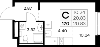 Студия № 170 Корп.: 6 , Секция 1  в ЖК GloraX Новоселье