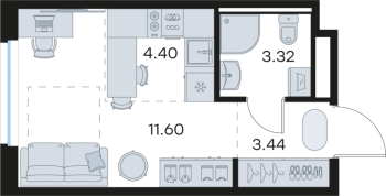 Студия № 84 Корп.: 6 , Секция 1  в ЖК GloraX Новоселье