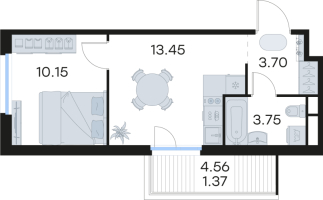 1 ккв № 263 Корп.: 6 , Секция 2  в ЖК GloraX Парголово