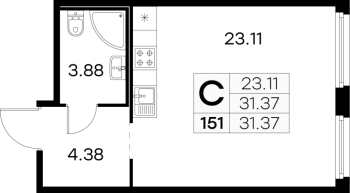 Студия № 151 Корп.: 4 , Секция 2  в ЖК GloraX Парголово