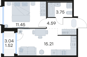 2 ккв (Евро) № 93 Корп.: 6 , Секция 1  в ЖК GloraX Парголово