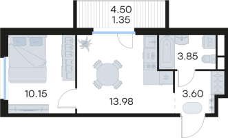 1 ккв № 104 Корп.: 5 , Секция 1  в ЖК GloraX Парголово