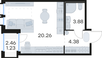 Студия № 257 Корп.: 6 , Секция 2  в ЖК GloraX Парголово