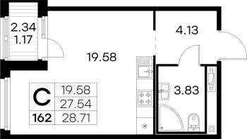 Студия № 162 Корп.: 5 , Секция 2  в ЖК GloraX Парголово