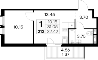 1 ккв № 213 Корп.: 6 , Секция 2  в ЖК GloraX Парголово