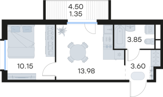 1 ккв № 134 Корп.: 5 , Секция 1  в ЖК GloraX Парголово